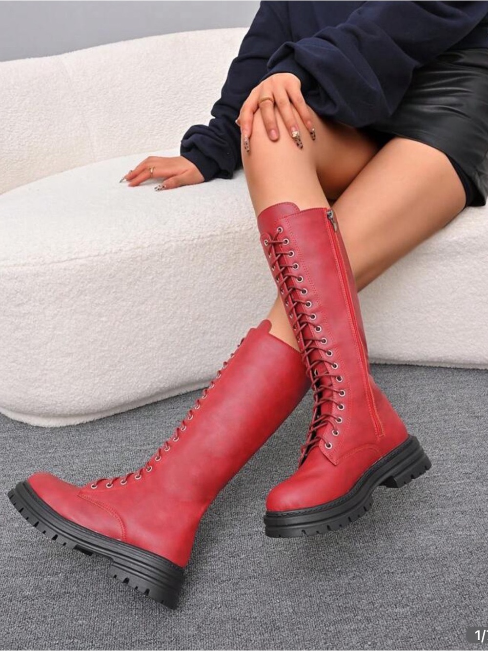 Size 8 brand New Red combat style boot with zipper side